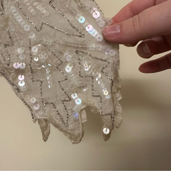 Vintage Saint Honore Beige Silk Sequin Beaded Flapper Dress, Small - Picture 2 of 9